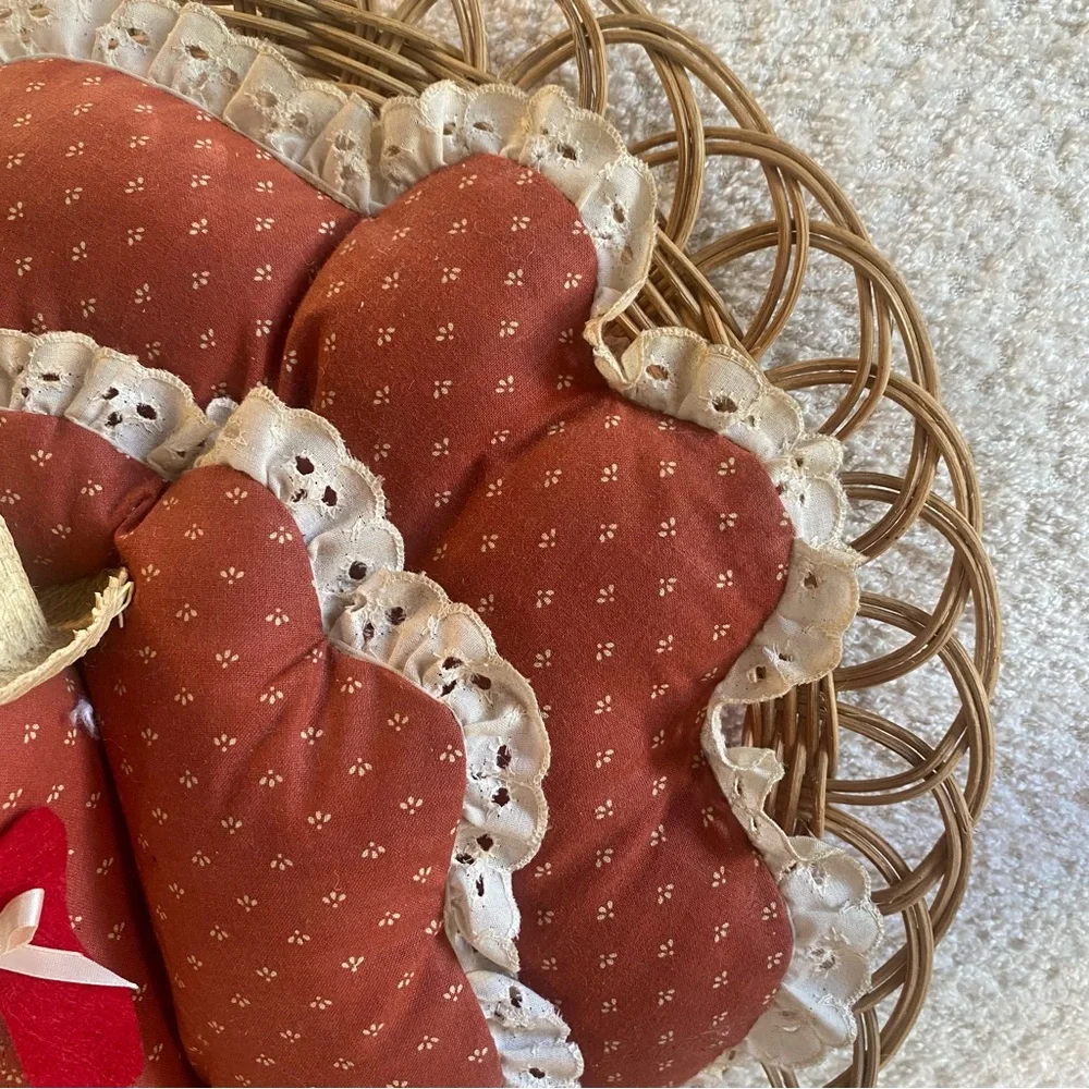 Vintage 80s Quilted Thanksgiving Turkey 3D Door Wreath 16”